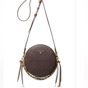 Michael Kors Brown and Gold Crossbody Bag with Monogram Pattern
